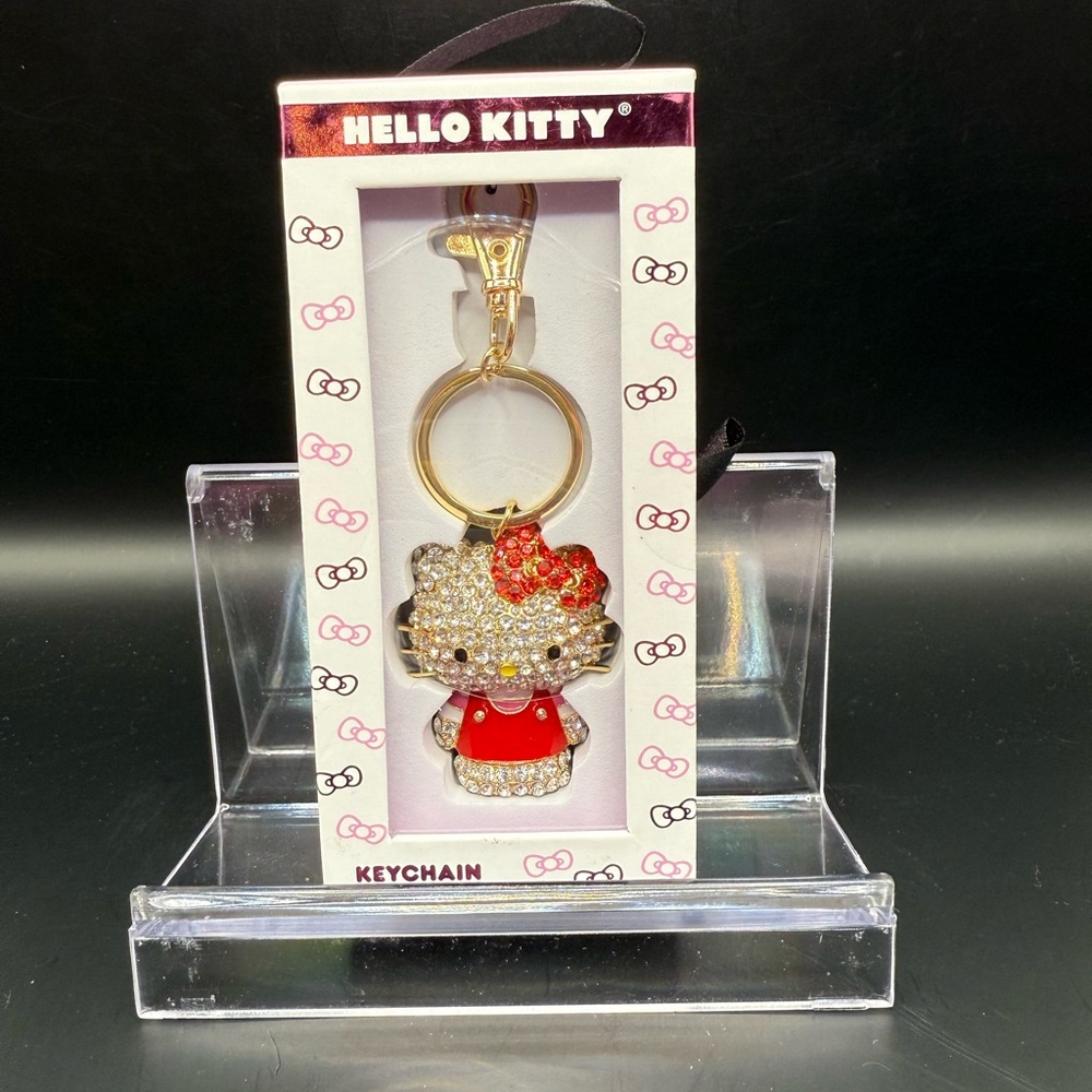 NWT Hello Kitty Gold and Red Sparkle Keychain